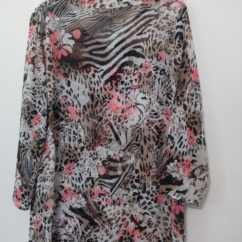 Kim by Kim Rogers Cheetah print pullover sheer Beach cover up tunic long sleeve - Picture 7 of 7